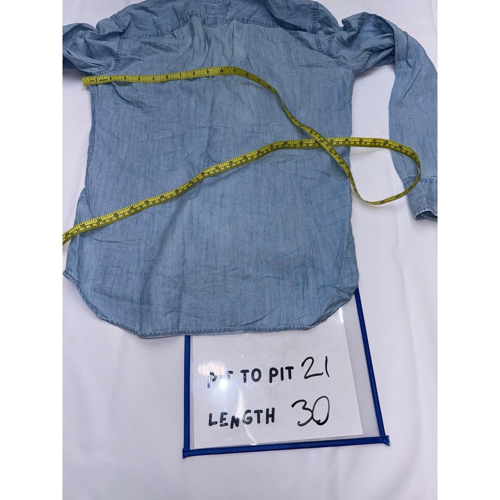 BONOBOS Mens Medium Slim Fit Medium Blue Long Sleeve Button Up Chambray Shirt - Picture 5 of 5